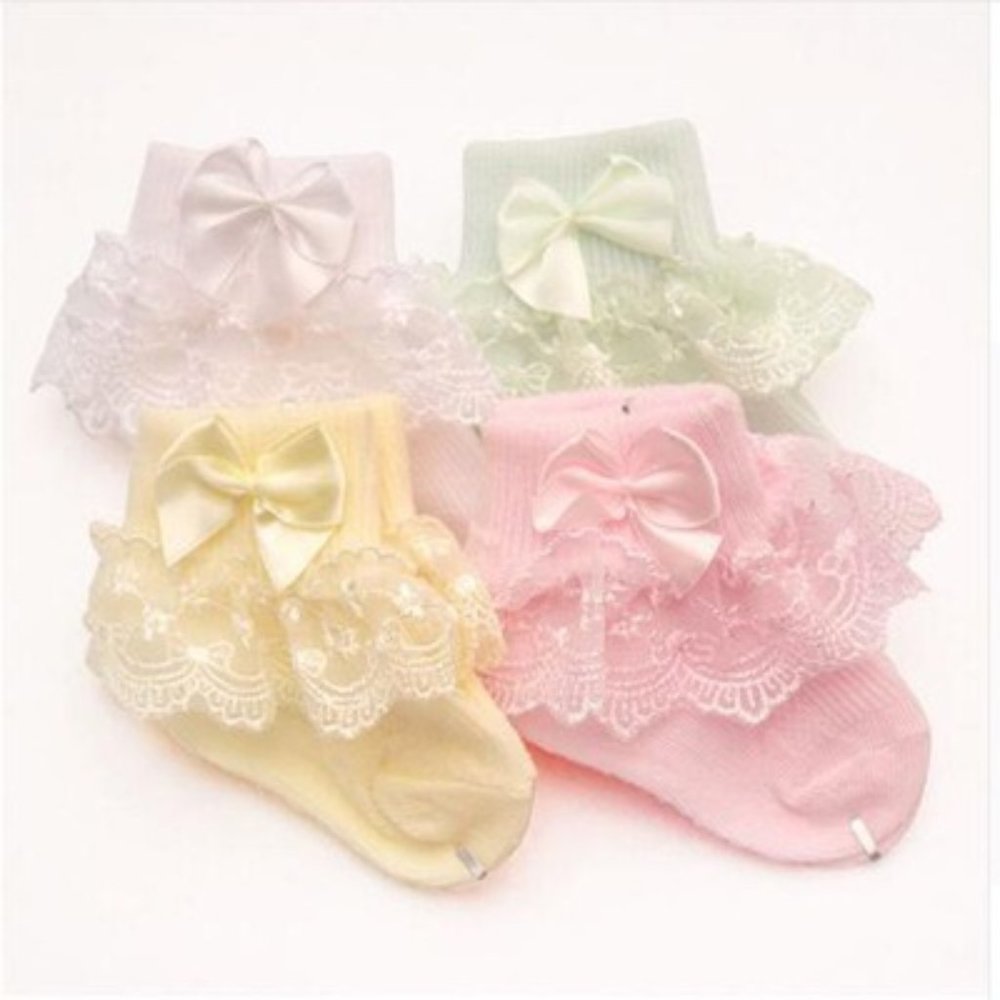 100% COTTON HIGH QUALITY LACE SOCKS - 4 PIECES